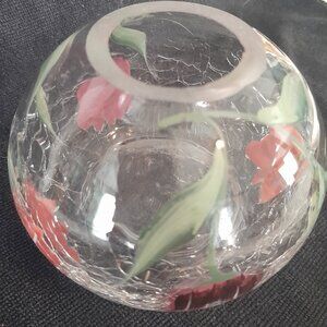 "Fifth Avenue" Crackle Glass Crystal Hand-painted Tea Light Holder with Tulips